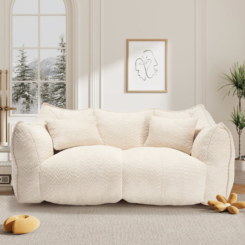 Compressed Sofa, Two-Seat Bean Bag Sofa With Pillows And Armrests For Bedroom Living Room, Beige Fabric