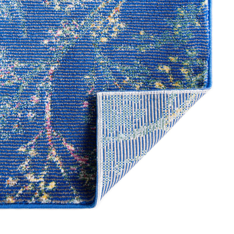 Tapis champêtre et floral de couleur bleu nuit, Carré 10 pi