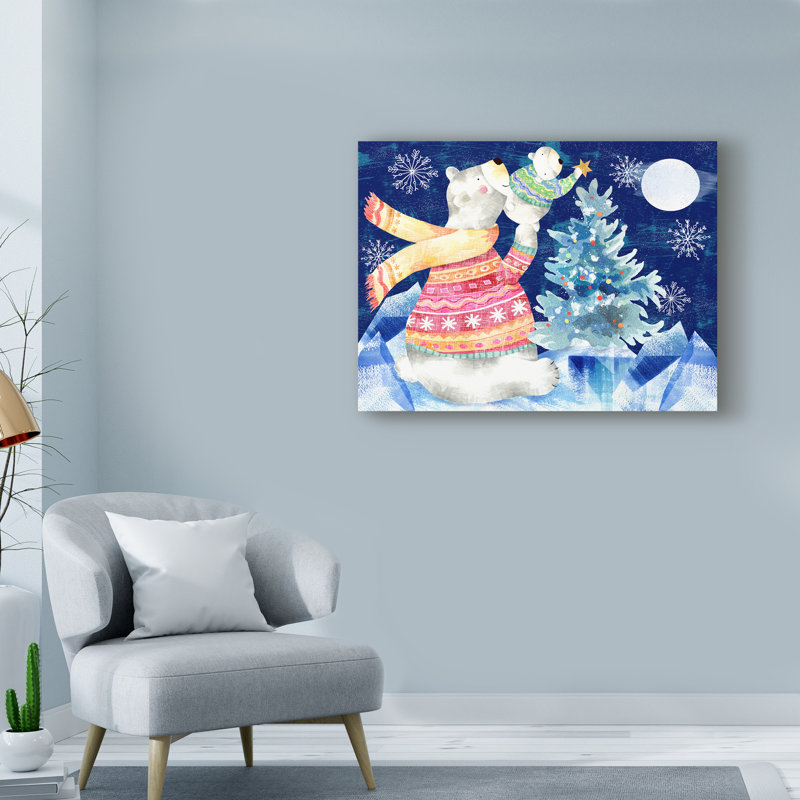 « polar bear xmas », reproduction de peinture à l’acrylique sur toile tendue, H 24 po x l 32 po x P 2 po