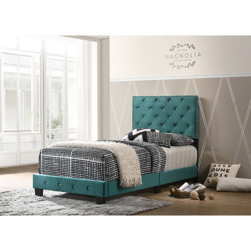 Upholstered Bed Frame With Button Tufted, Twin, Green