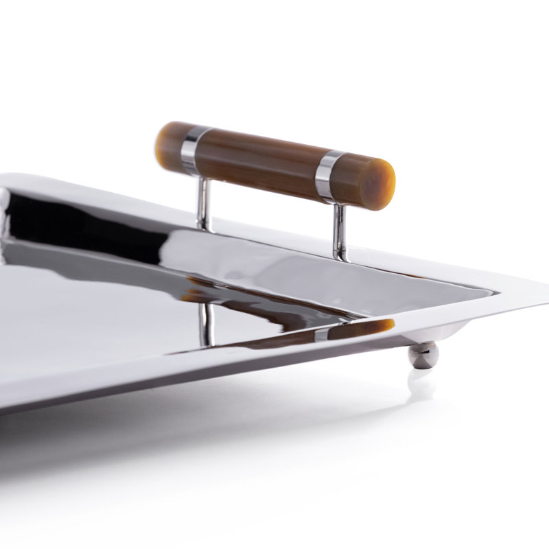 Gomez Stainless Steel Serving Bar Tray, Nickel w/ Amber Accent