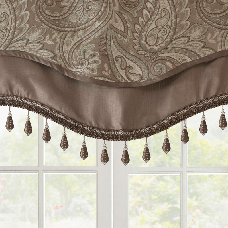Cantonnière avec passe-tringle en jacquard pour fenêtre bleu / brun 50 x 18 po, Bleu/brun