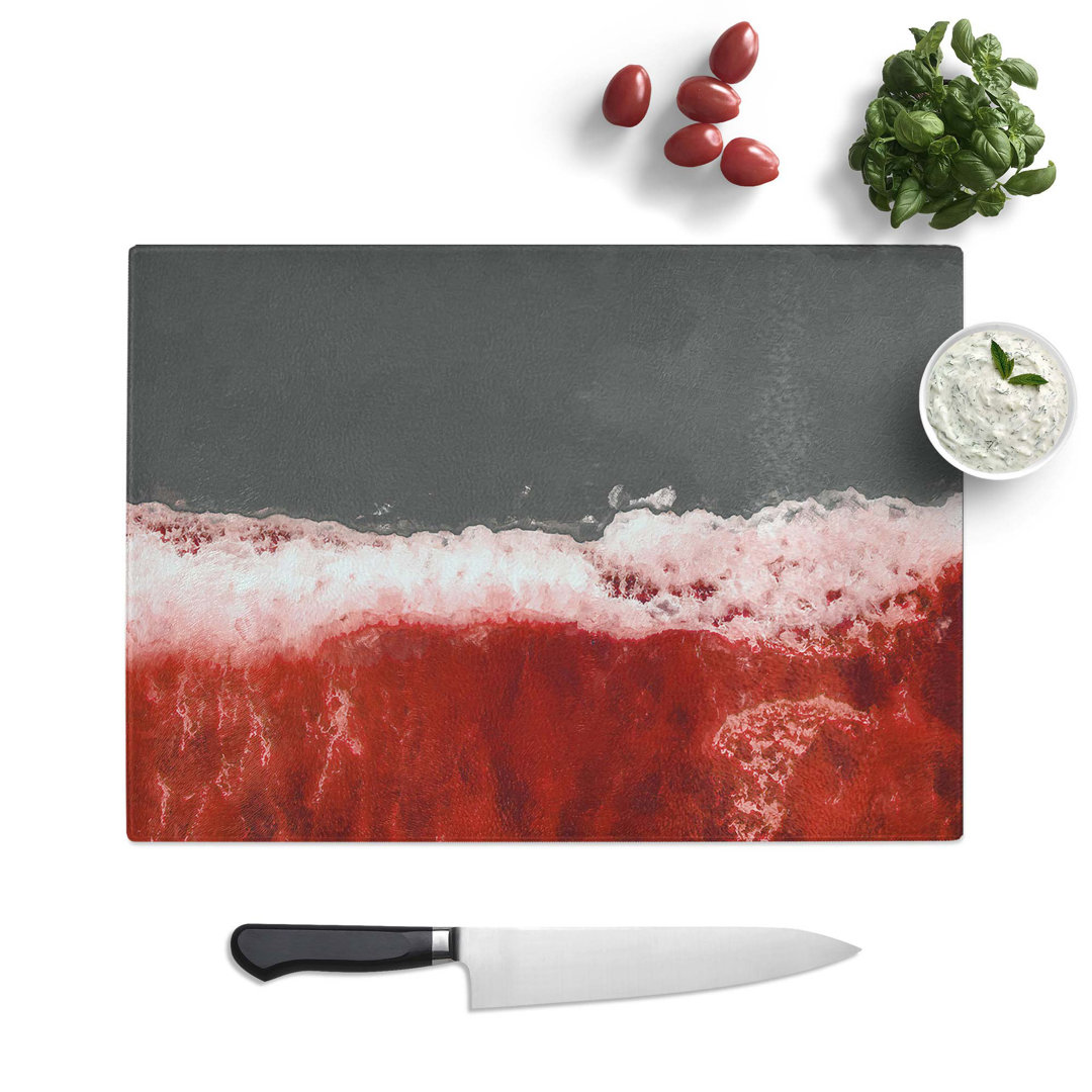 Tempered Glass the Red Ocean Waves in Abstract Chopping Board