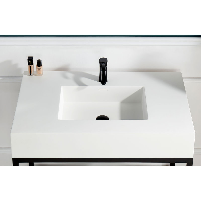 Lavabo de salle de bain console rectangulaire avec trop-plein Ventura Series, Noir mat