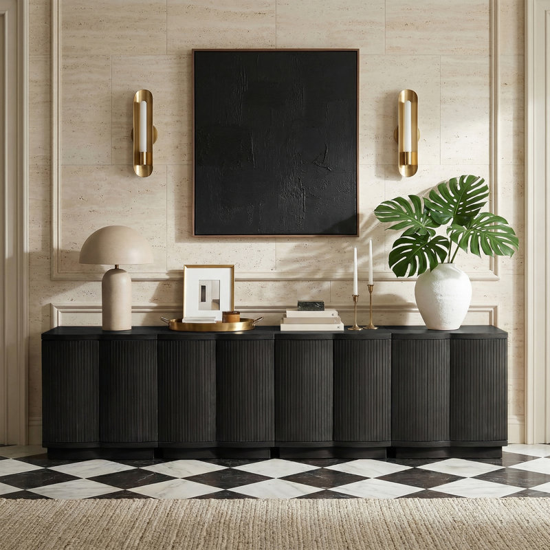 Buffet / placage en chêne Aveline, H 32 po x l 126 po x P 18 po, Noir