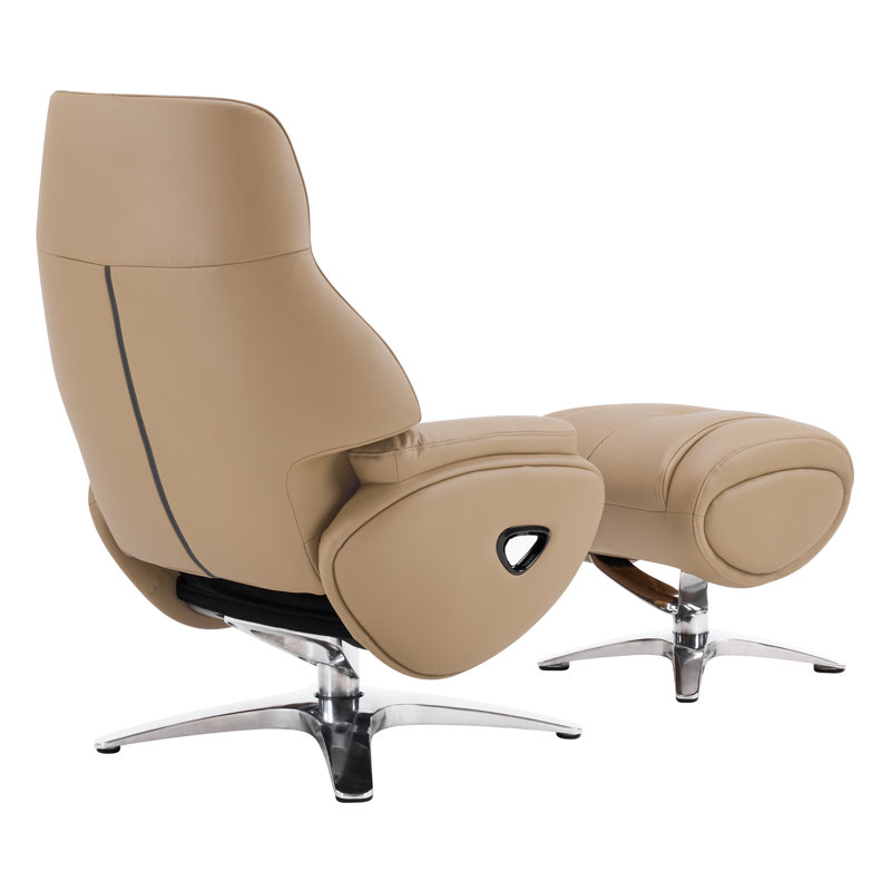 Fauteuil inclinable et repose-pieds en cuir Glynes 168, Brun
