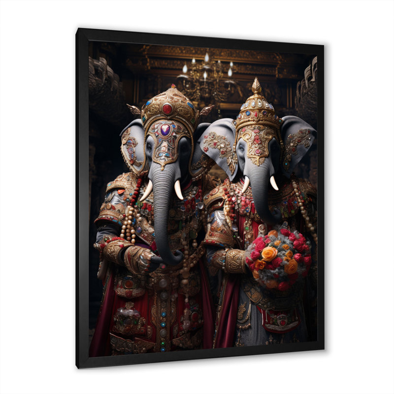 Art asiatique, éléphants thaïlandais, Cadre photo noir, H 20 po x l 12 po x P 1 po
