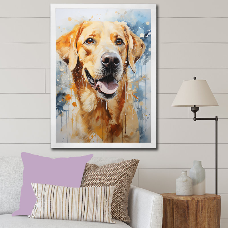 «Dog Labrador Dreams», reproduction d'art sur toile encadrée, H 44 po x l 34 po x P 1,5 po, Cadre simple blanc