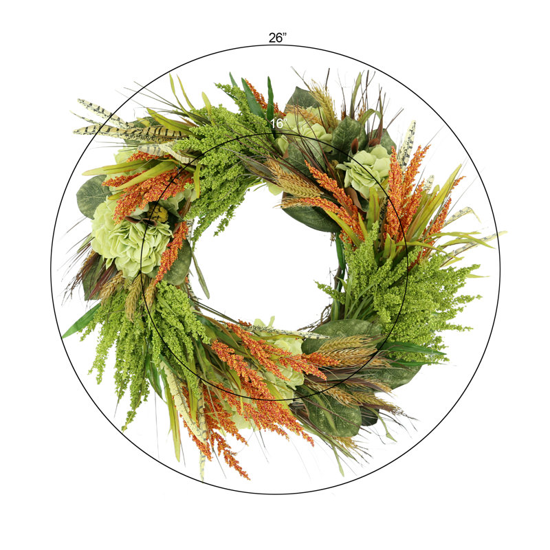 26" Heather, Wheat & Hydrangea Wreath