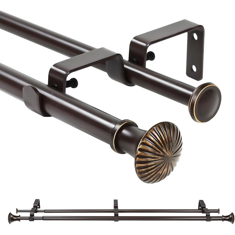 Ensemble de tringle à rideaux télescopique 5/ 5/8 po de diamètre avec faîteaux de trompette, 28"-48", Bronze