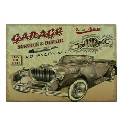 Ambesonne Vintage Cutting Board Large Size Old Style Car Repair Sepia Red
