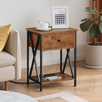 Table de chevet rustique industrielle avec station de charge, table de chevet rustique