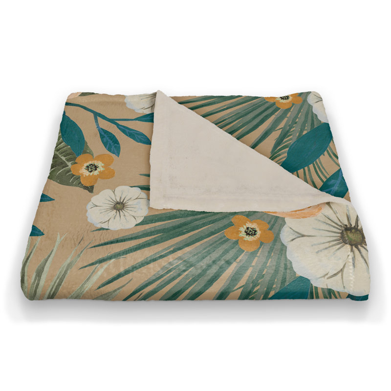 Jeté à motif floral tropical, Brun clair