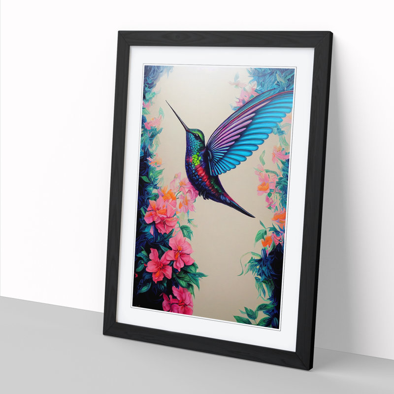 Fehling Hummingbird Flowers - Framed Print, Black, 46cm H x 34cm W x 2cm D