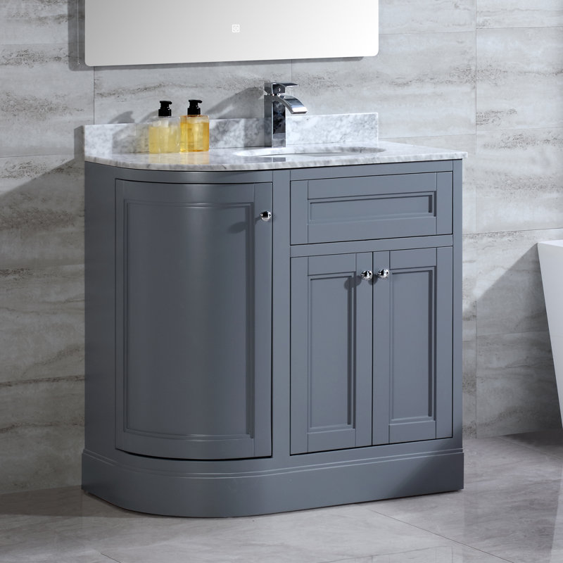 Ensemble de meuble-lavabo simple 36 po avec plateau Mirhan, Marbre de Carrare, Gris