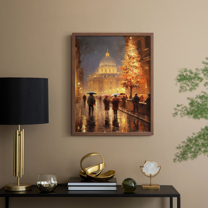 «Christmas Holiday Art DCC XXXVII», reproduction d'art encadrée - bois massif, H 21 po x l 17 po, Noyer
