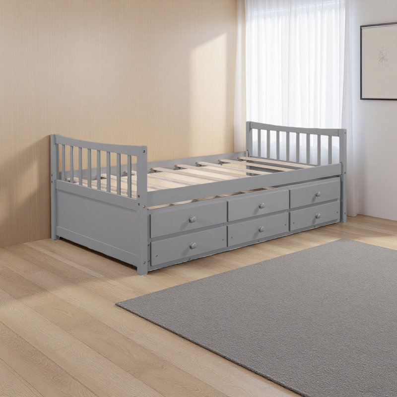 Daybed With Trundle And Drawers, Gray