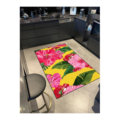 Modern Yellow Shades Colorful Floral Woven Floor Rug