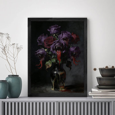 Black Framed Vintage Gothic Evil Rose Arrangement Wall Art Dark and mysterious Style Framed Prints