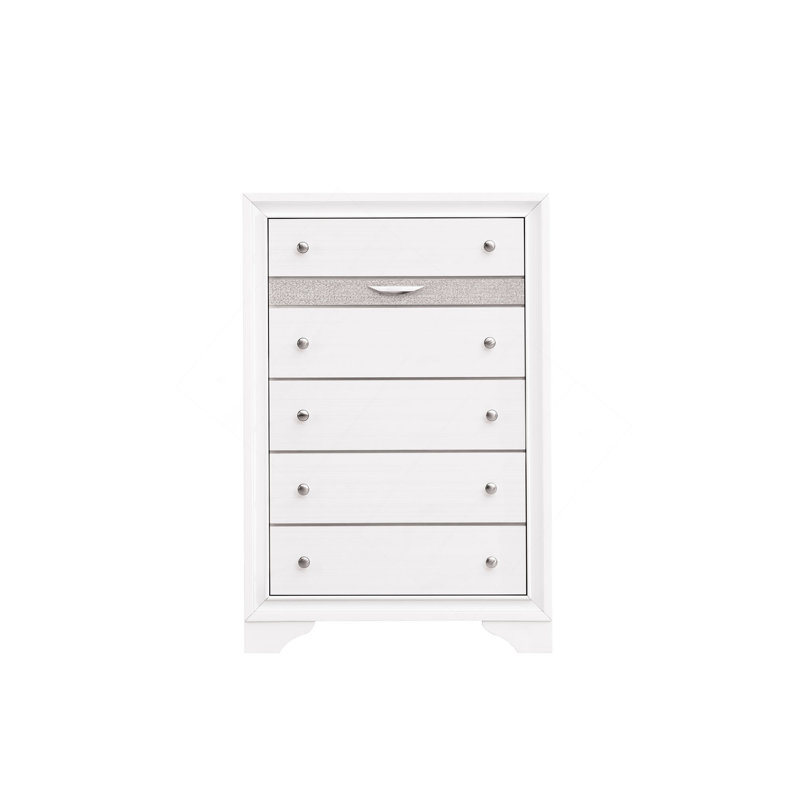 Commode verticale avec panneau décoratif et boutons ronds, Blanc