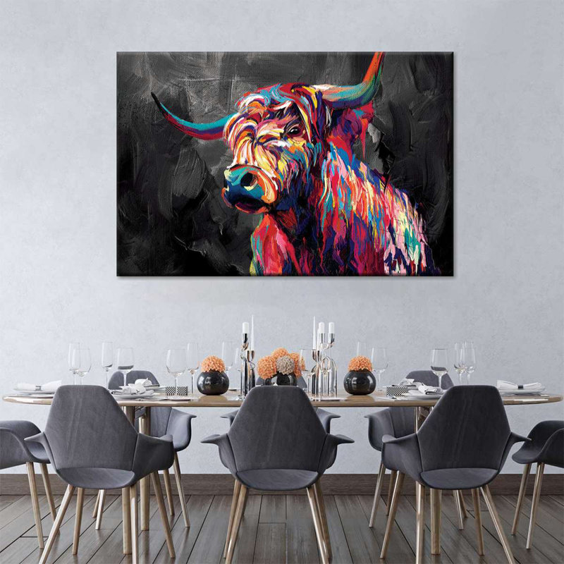 Vache abstraite sur toile, H 8 po x l 12 po x P 1 po