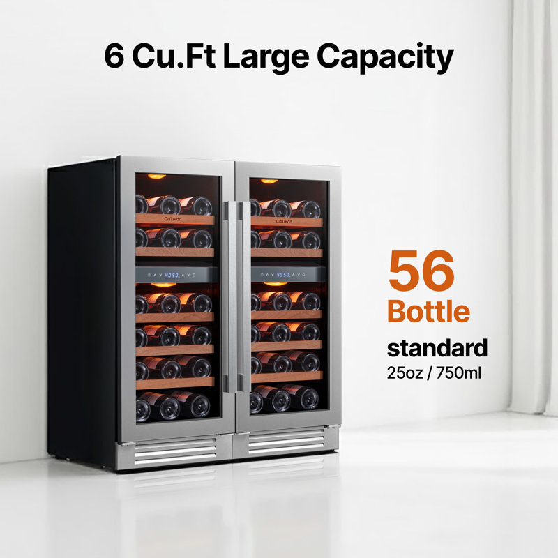 30" 56-bottle 4-zone Wine Cooler, Built-in & Freestanding, 6 Cu.ft. Wine Refrigerator With 40–65°f, Amber/blue/white Led, Uv-protected Double Glass, Hidden Hinges, Frost-free, Carbon Filter, Front Vent, Compressor & Fan Cooling Wine Fridge (2 units)