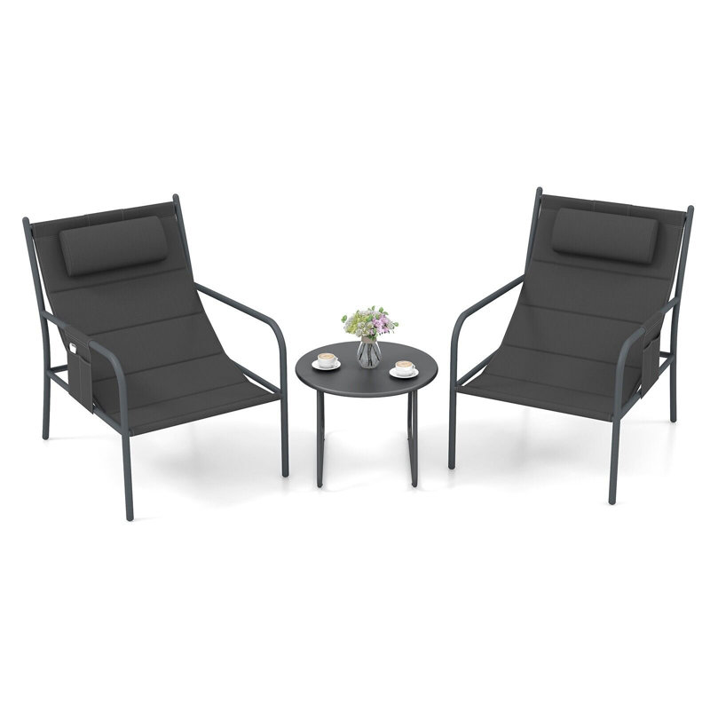 Shirita 3 Piece Outdoor Bistro Set Patio Metal Chair & Coffee Table Set