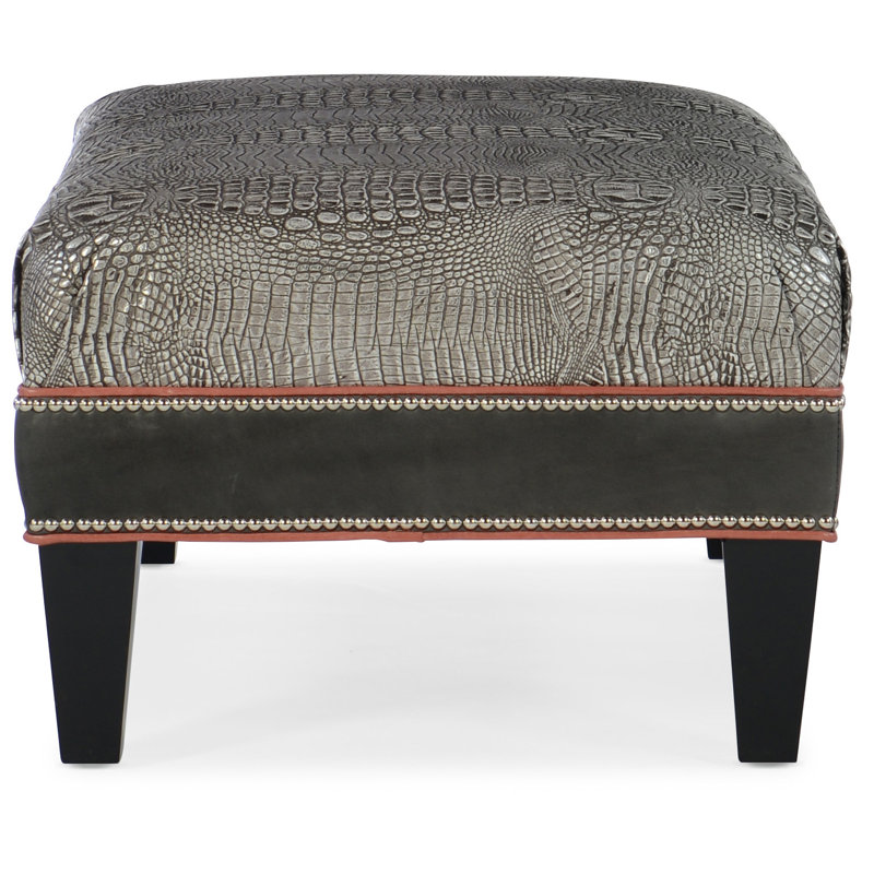 Rects Ottoman, #9 Nickel, Anilina Cacao Genuine Leather, Cobblestone