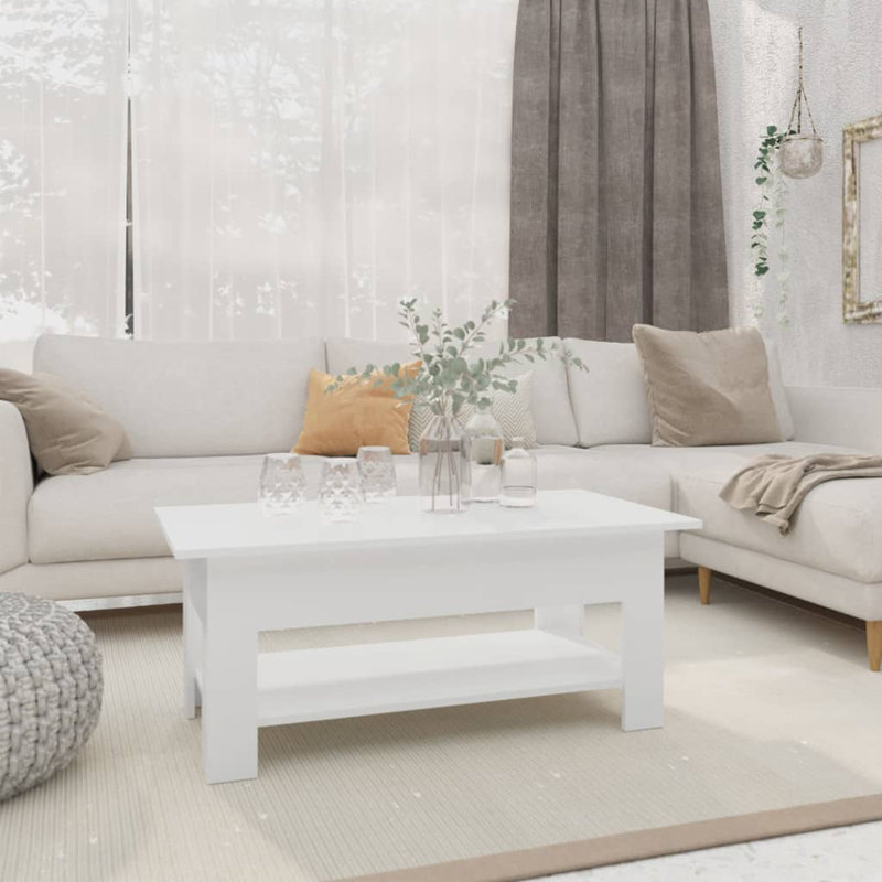 Manufactured Wood Frame Single Coffee Table with Storage, Glossy White