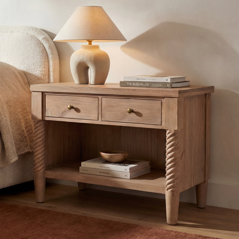 2 - Drawer Solid Wood Nightstand