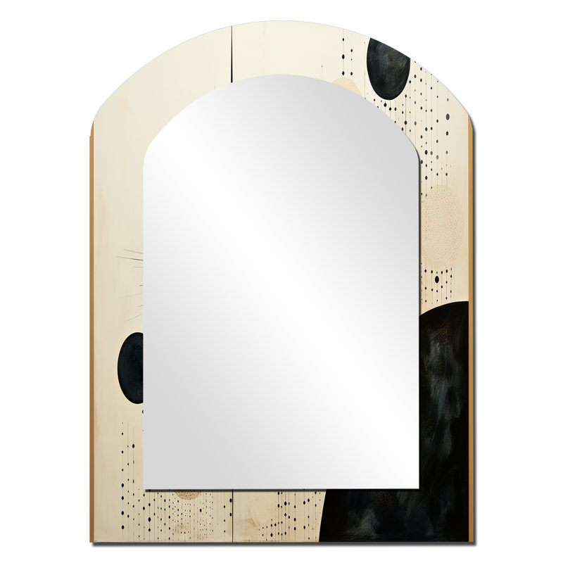Beige noir Mid Century Minimalist Oasis - miroir mural asymétrique minimaliste, 34 po x 25 po