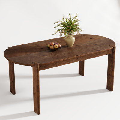 63-Inch Solid Wood Oval Dining Table, Farmhouse Style Rustic Brown Kitchen Table For 4-6