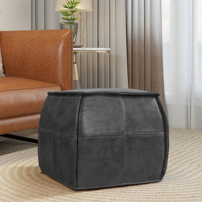 No Assembly Needed Upholstered Footrest Pouf Full-Grain Genuine Leather Round Ottoman by Latitude Run