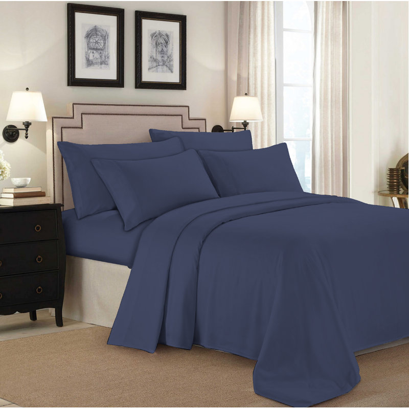 Ensembles de literie en rayonne de bambou à densité de tissage 450 fils Habitat Home Bedding Fashions, Très grand, Indigo