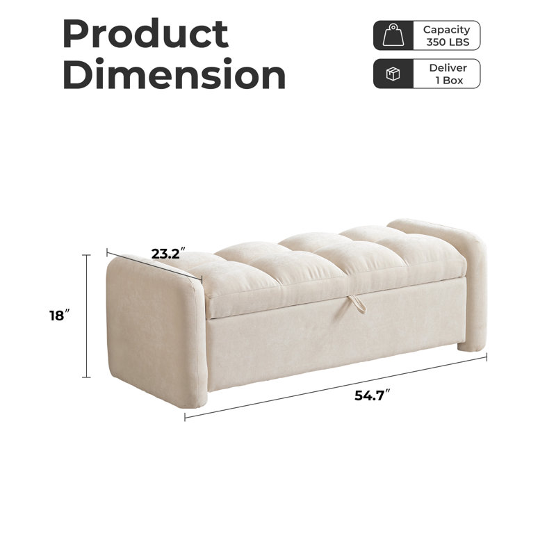 Modern-style Oversized Storage Bench, Beige Chenille