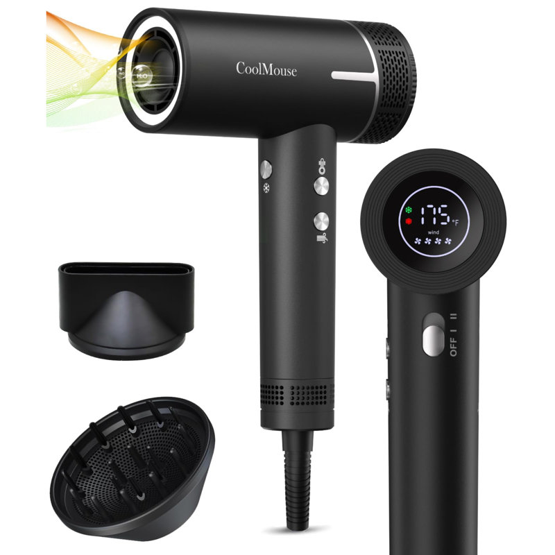 High-Speed Ionic Hair Dryer: 160000 RPM Brushless Motor Fast Drying Low Noise Thermo-Control Hairdryer with Magnetic Diffuser & Nozzle