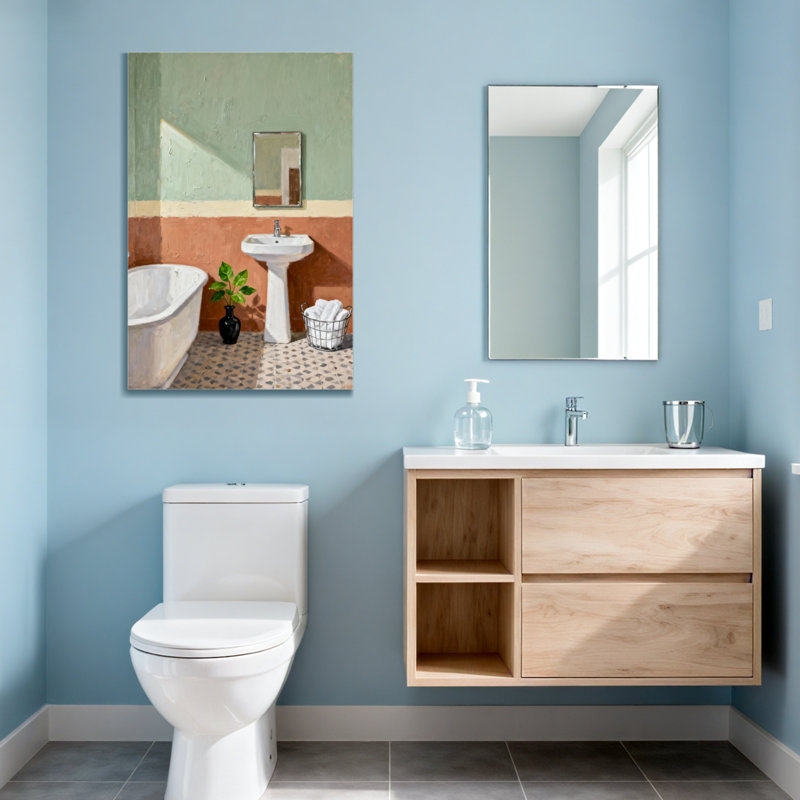 Scène de salle de bain avec lavabo et plante Bath & Laundry, H 18 po x l 12 po