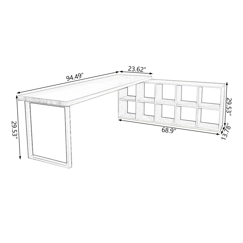 Bureaux en bois massif en L Burlywood, Retour à droite, H 29,53 po x l 94,49 po x P 23,62 po
