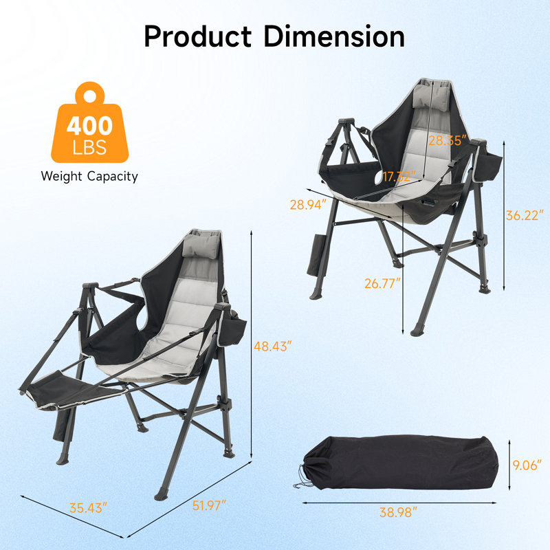 Chaise berçante de camping pliante avec appui-tête et repose-pieds amovible Norockescomce Hamac, 2