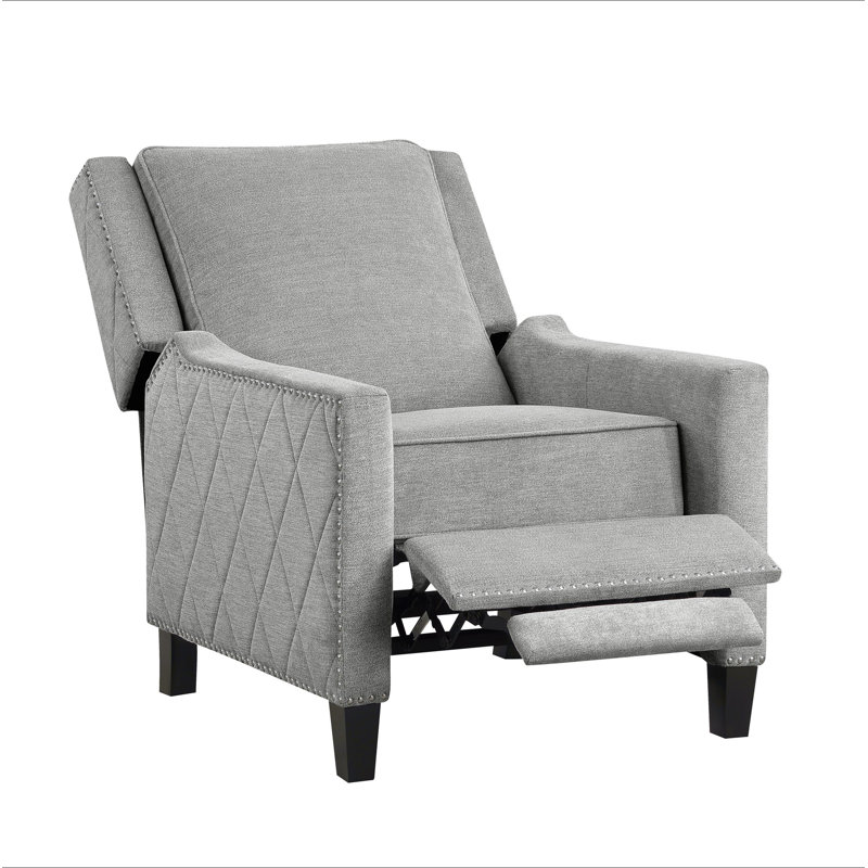 Modern Home Furniture Reclining Chair 1Pc Gray Textured Fabric Upholstered Nailhead Trim Solid Wood Frame Self-Reclining Motion Chair