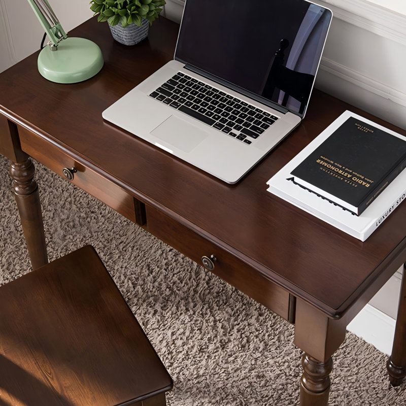 Bureau d'écriture rectangulaire en bois massif 39,37 "à 2 tiroirs, H 29,92 po x l 39,37 po x P 19,69 po