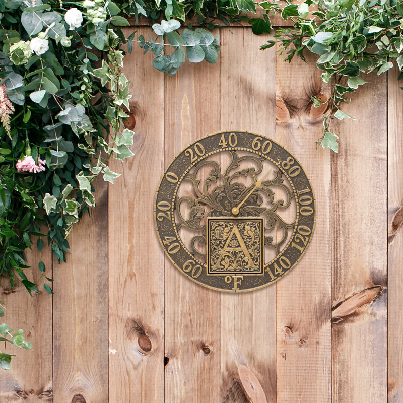 Thermomètre mural à silhouette monogramme personnalisable d'intérieur/extérieur, Bronze français, Oui