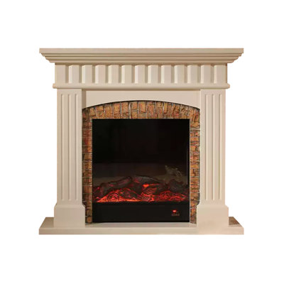 Beige Manufactured Wood Freestanding Fireplace
