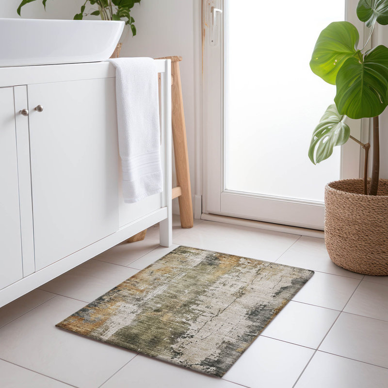 Tapis olive intérieur / extérieur lavable à la machine Claudian ACN1649, Rectangle 1 pi 8 po x 2 pi 6 po