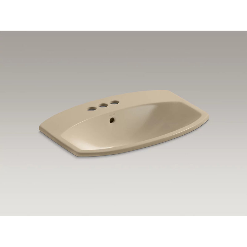 Cimarron Vitreous China Rectangular Drop-In Bathroom Sink with Overflow, Mexican Sand, 4" Centers