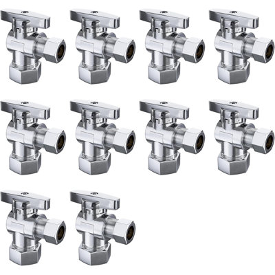 10 Pack Angle Stop Valve,1/2" Nominal Comp (5/8"OD Comp,Fits 1/2" Copper Pipe)