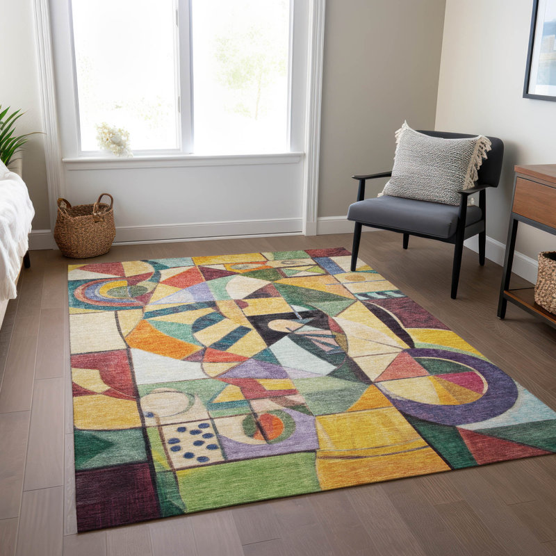 Tapis intérieur / extérieur doré lavable à la machine Xhevrie, Rectangle 10 pi x 14 pi