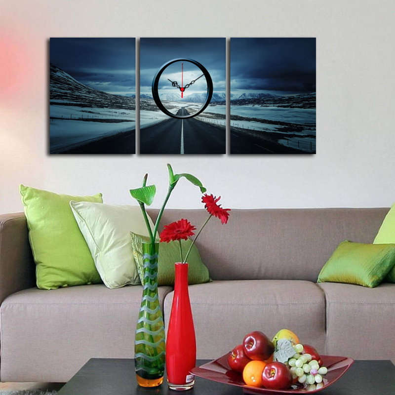 Stylish 3-Piece Decorative Canvas Wall Clock Set, Suede Canvas, Total Size: 35.4 x 15.0 inches | 100% Wooden Frame, Thickness: 1.2 inches | Perfect for Home Decor, Modern Aesthetic & Unique Timekeeping