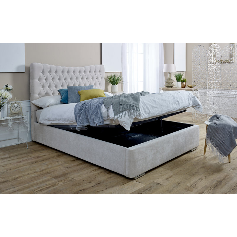 Tawanna Upholstered Ottoman Storage Bed, Beige, Double (4'6)