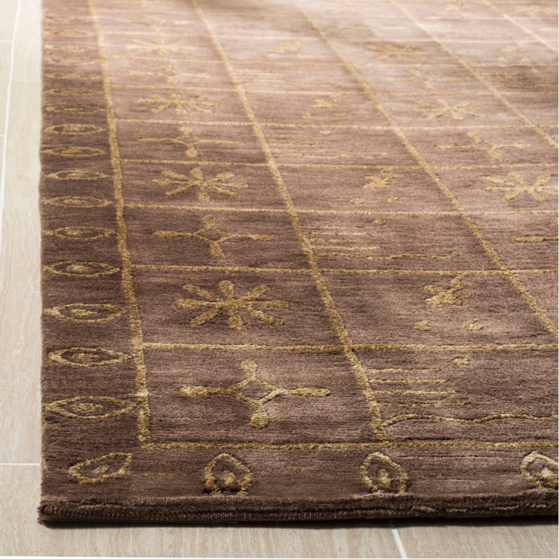 Tibetan Plum Pictogram Brown Area Rug, Rectangle 5' x 8'